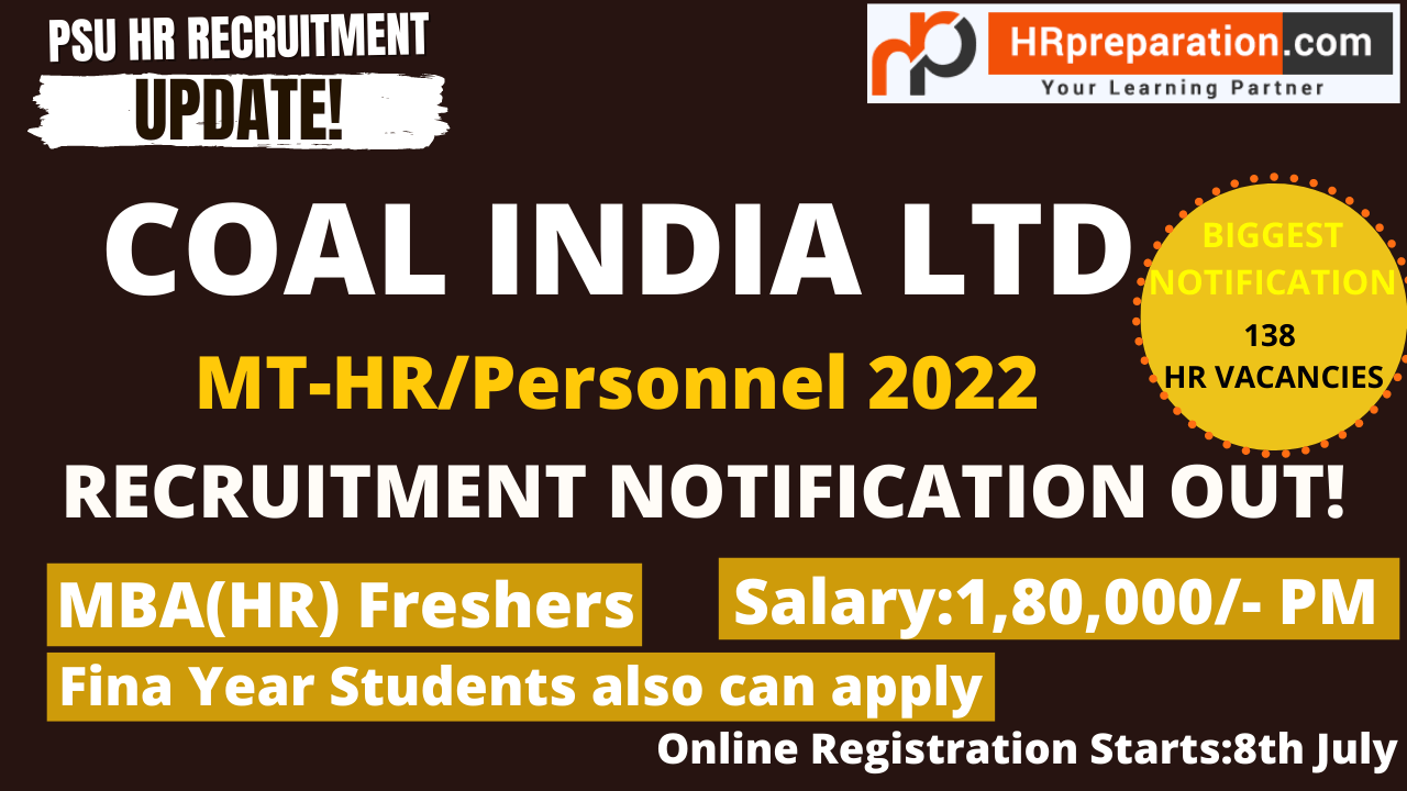 Coal India Recruitment 2022 for MT Personnel and HR